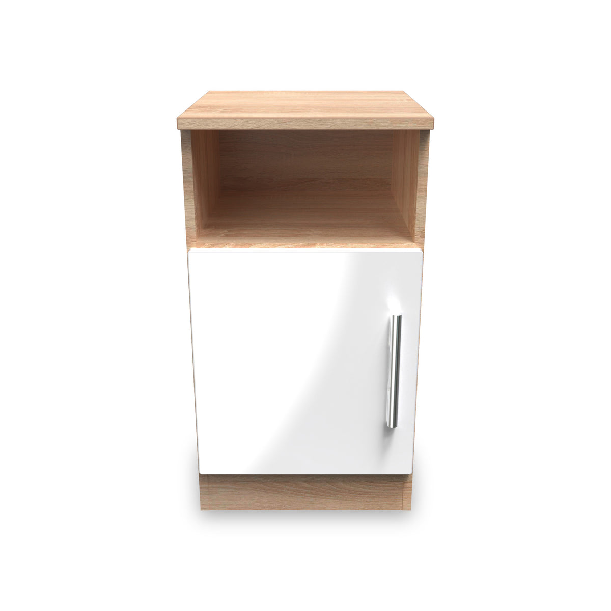 Blakely White & Light Oak 1 Door with Open Shelf Bedside Table