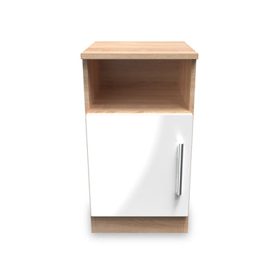 Blakely White & Light Oak 1 Door with Open Shelf Bedside Cabinet