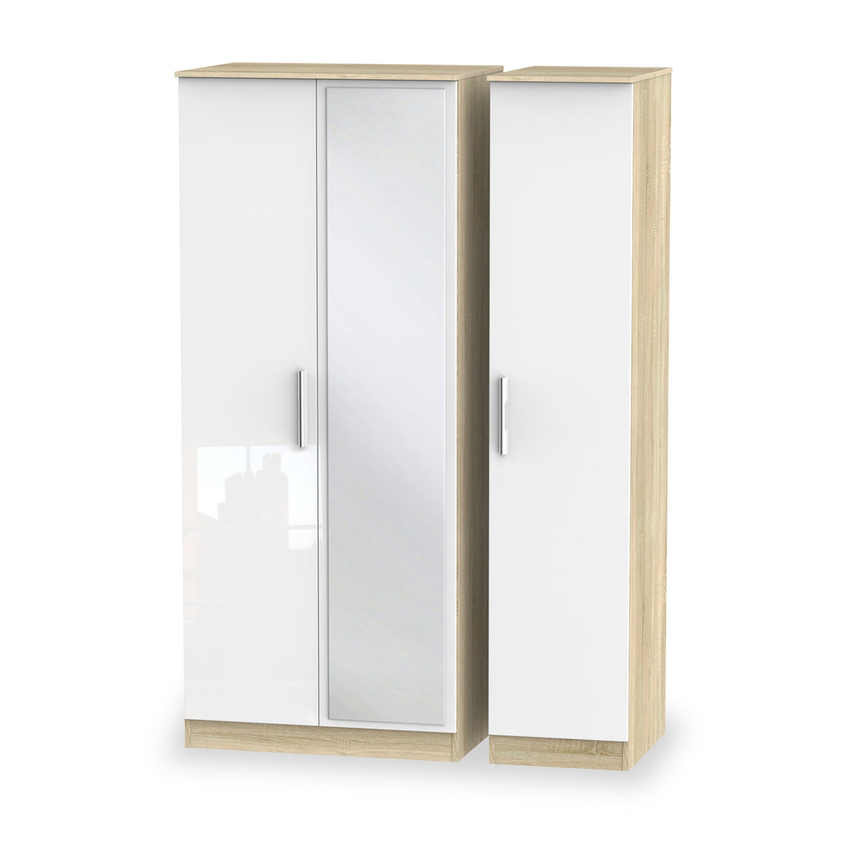 Blakely White & Light Oak Triple Mirror Wardrobe from Roseland Furniture