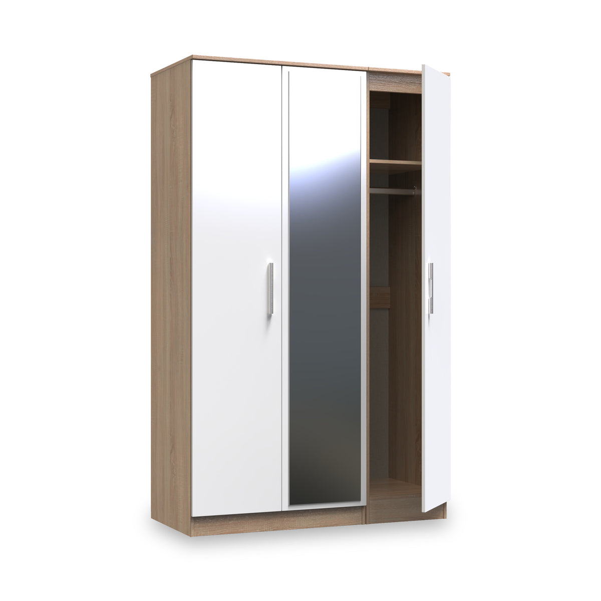 Blakely White & Light Oak Triple Mirror Wardrobe from Roseland Furniture