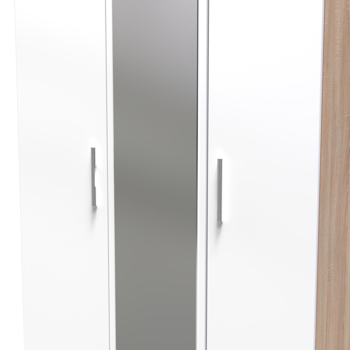 Blakely White & Light Oak Triple Mirror Wardrobe from Roseland FurnitureBlakely White & Light Oak Triple Mirror Wardrobe from Roseland Furniture