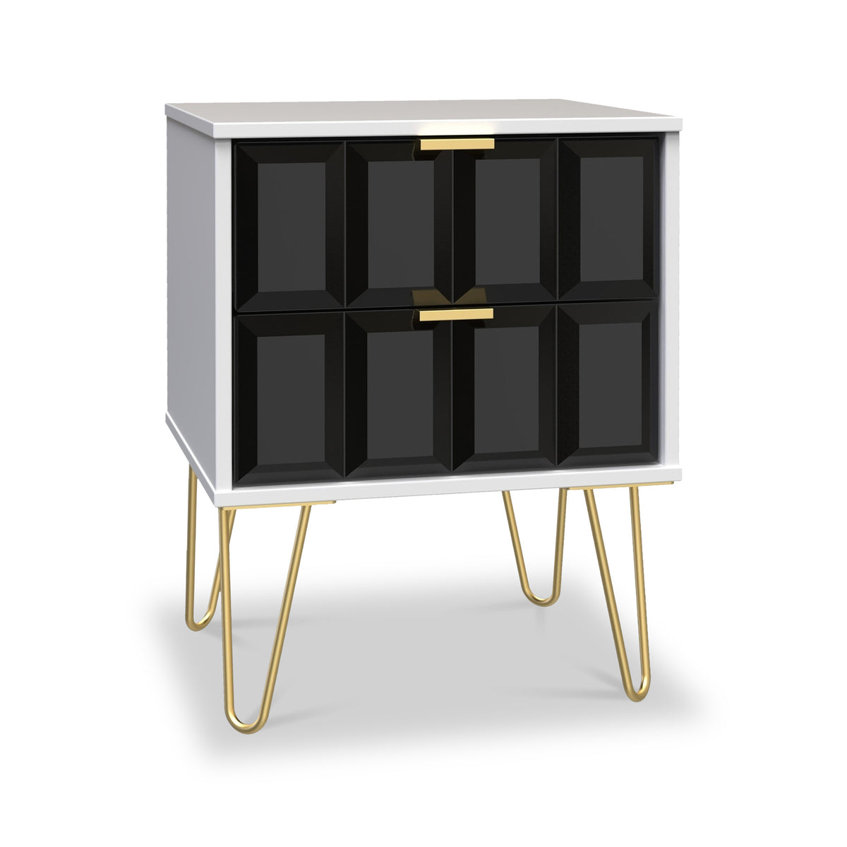 Harlow Chic Wireless 2 Drawer Bedside Table with Gold Legs Roseland