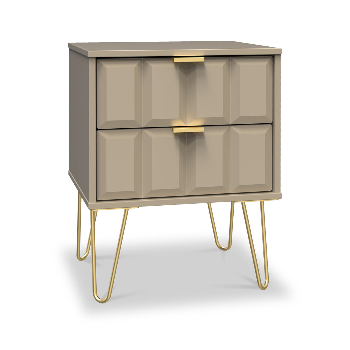 Harlow Chic Wireless 2 Drawer Bedside Table with Gold Legs Roseland