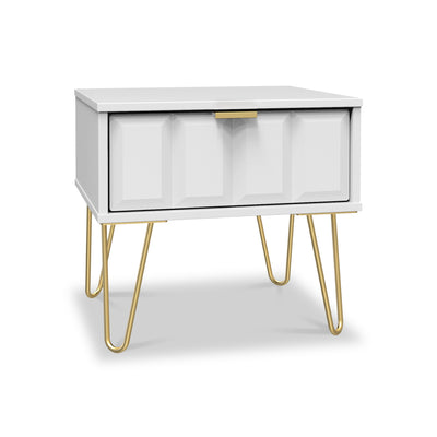 Harlow 1 Drawer Bedside with Gold Hairpin Legs