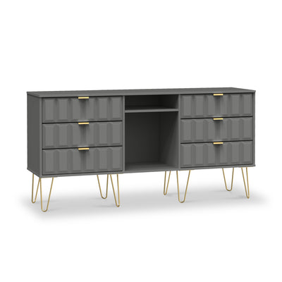 Harlow 6 Drawer Sideboard with Gold Hairpin Legs