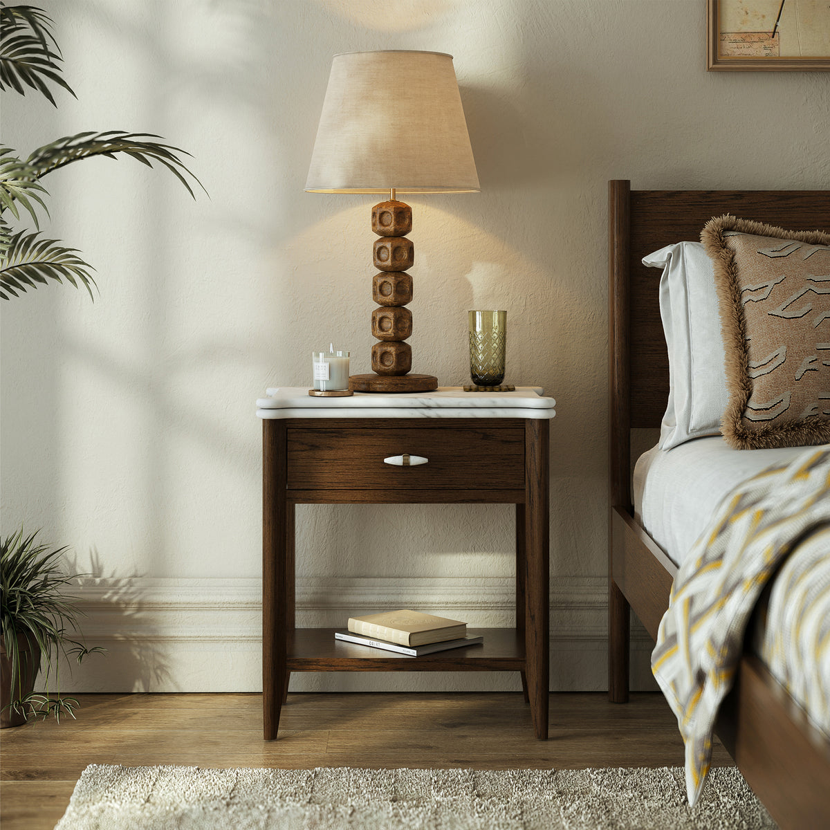 Hawthorne Dark Oak & Real Marble Side Table for Living Room | Roseland