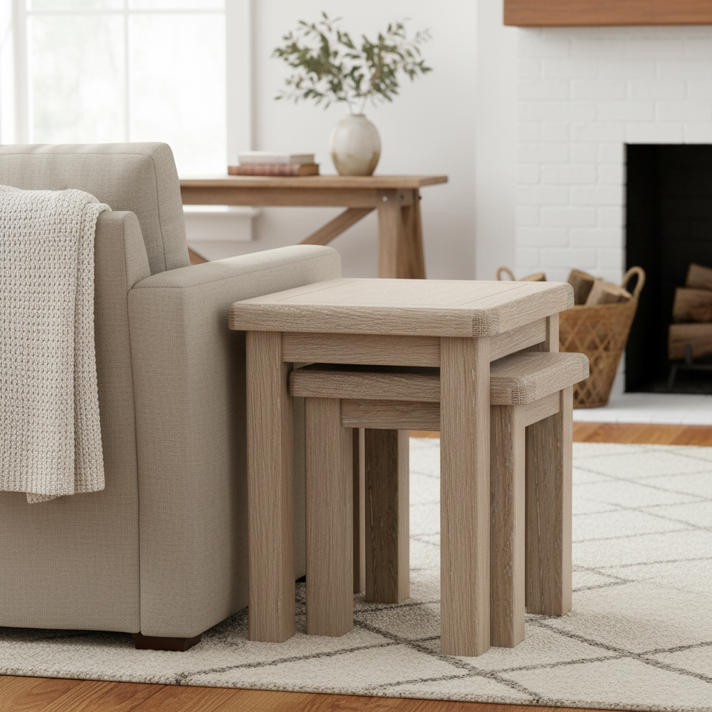Portland Washed Oak Nest Of Tables from Roseland Furniture