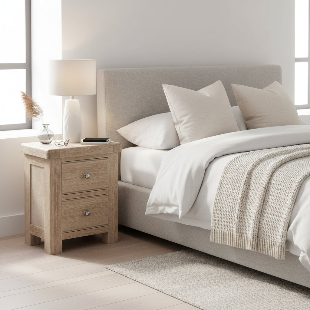 Portland Washed Oak Bedside from Roseland Furniture