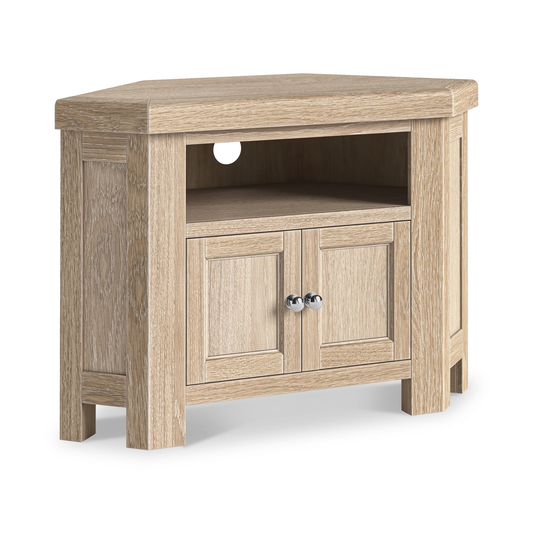 Portland Washed Oak Corner TV Unit from Roseland Furniture