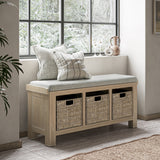 Portland Washed Oak Storage Bench and Cushion from Roseland Furniture