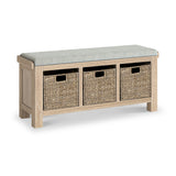 Portland Washed Oak Storage Bench Beige Cushion from Roseland Furniture