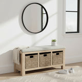 Portland Washed Oak Storage Bench Beige Cushion from Roseland Furniture