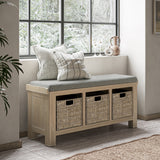 Portland Washed Oak Storage Bench and Cushion from Roseland Furniture
