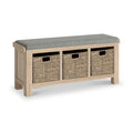 Portland Washed Oak Storage Bench Grey Cushion from Roseland Furniture
