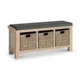 Portland Washed Oak Storage Bench Charcoal Cushion from Roseland Furniture
