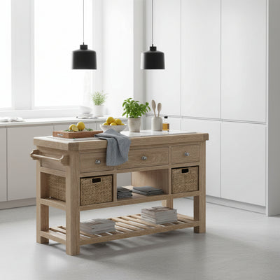 Portland Washed Oak Large Kitchen Island