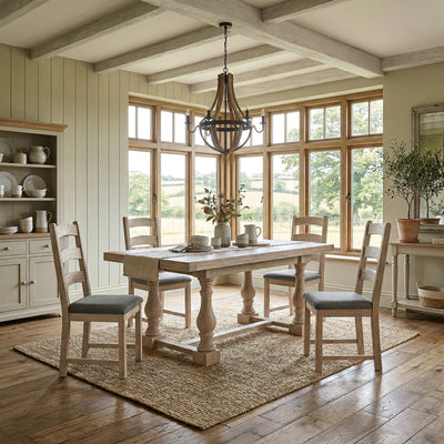 Portland Washed Oak 140-185cm Extendable Turned Dining Table