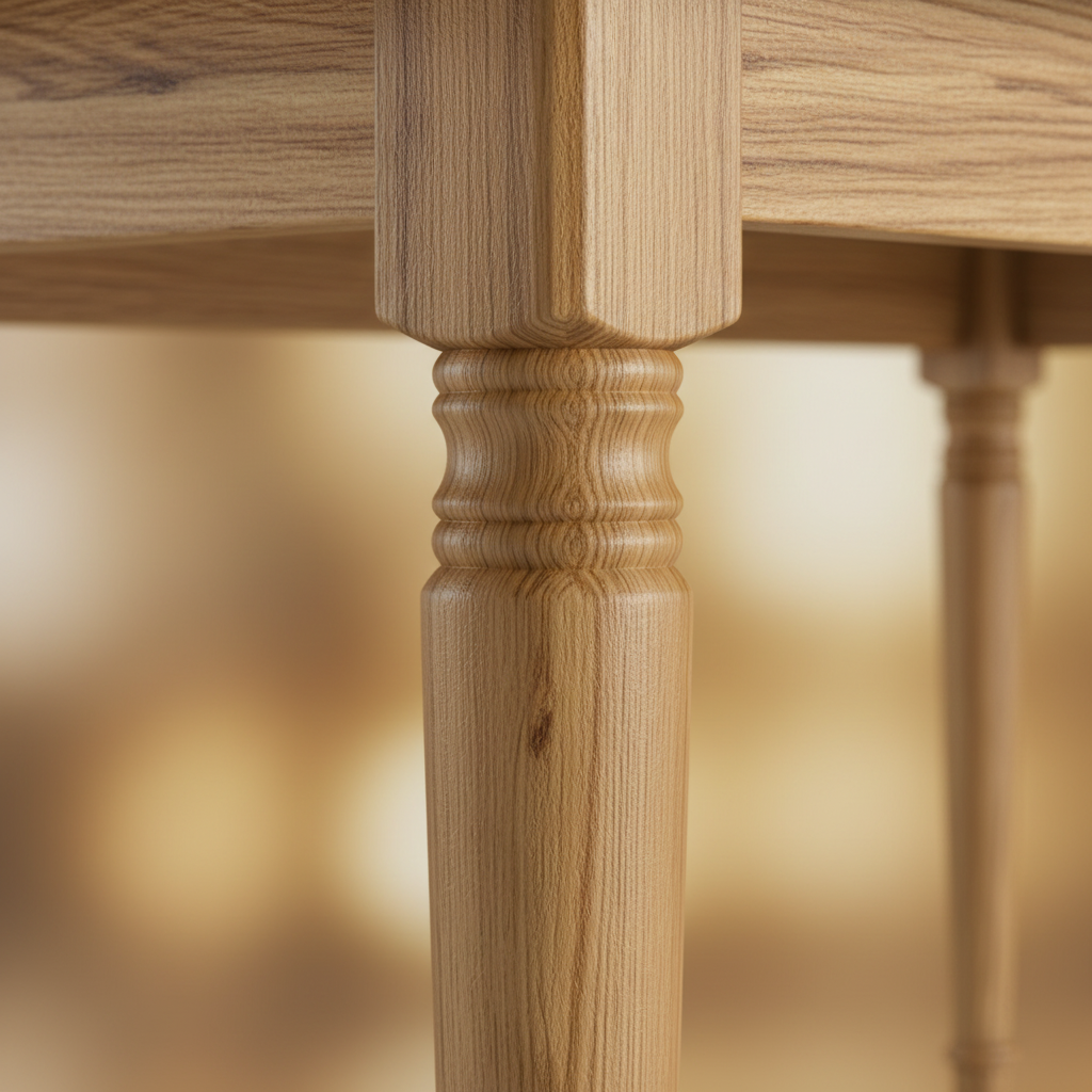 close up of turned leg design on the Alderley Oak collection