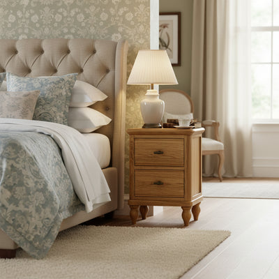 Alderley Oak 2 Drawer Slim Bedside Table