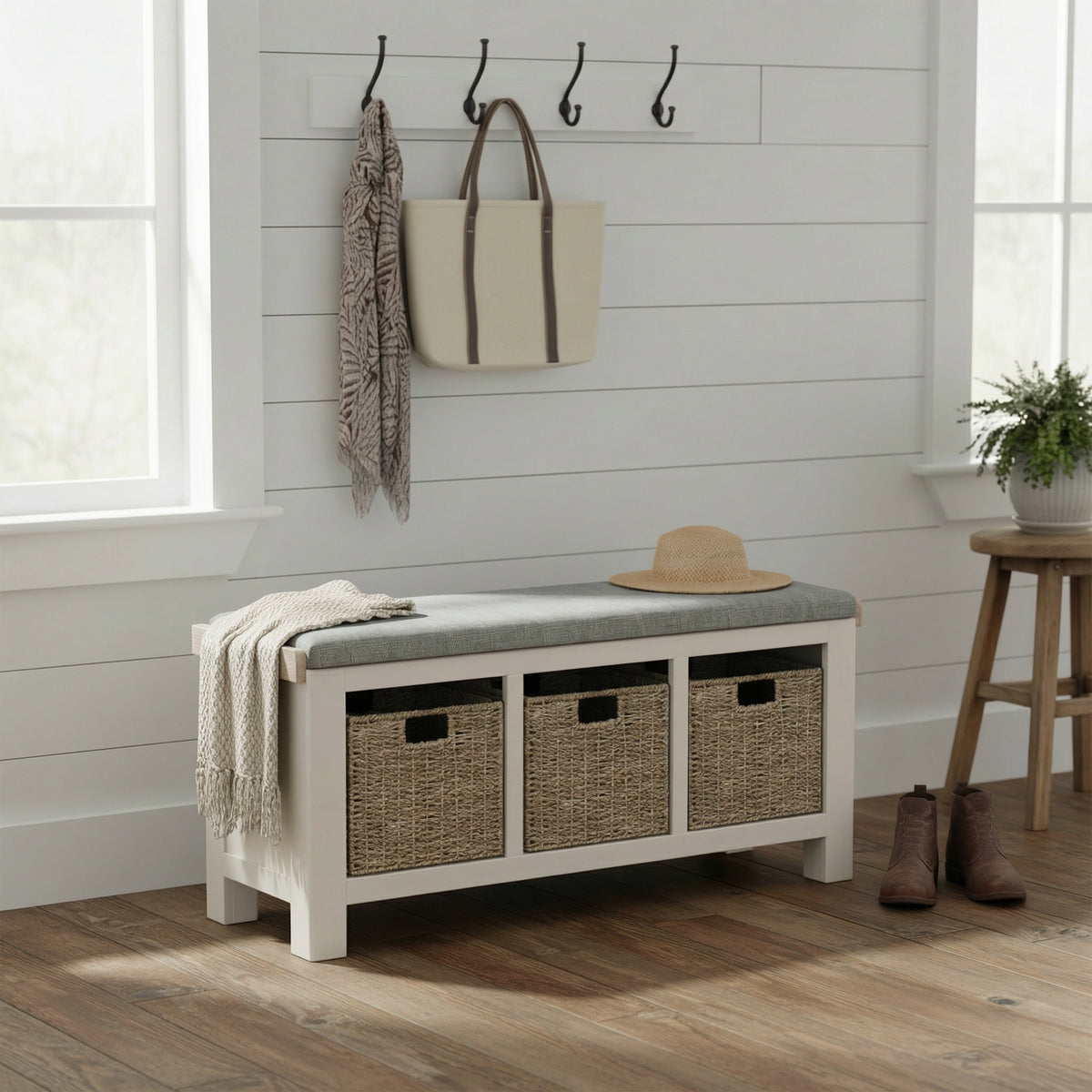 Belmont Storage Bench with Grey Cushion from Roseland Furniture