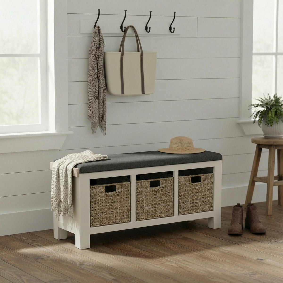 Belmont Storage Bench with Charcoal Cushion from Roseland Furniture