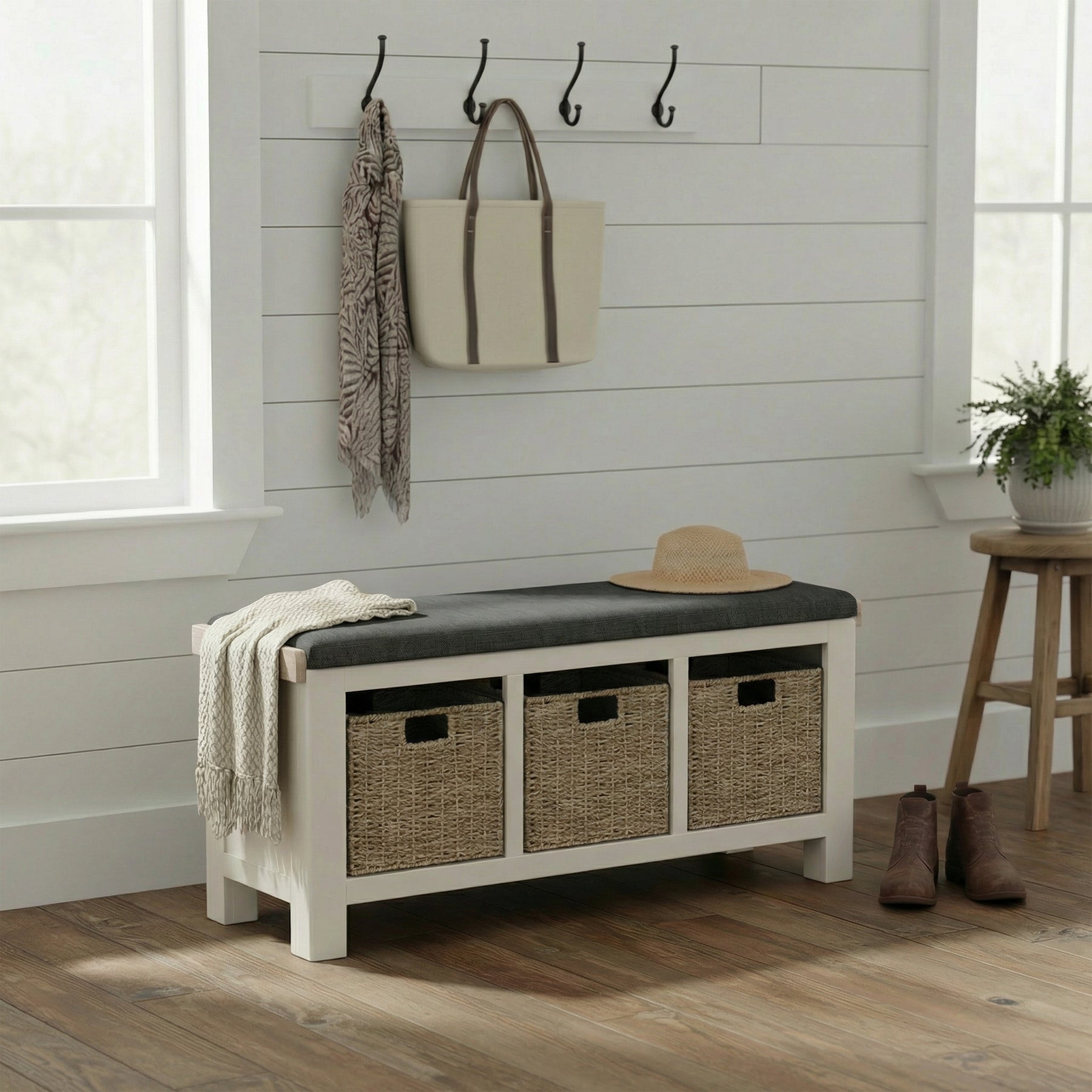 Belmont Storage Bench with Charcoal Cushion from Roseland Furniture