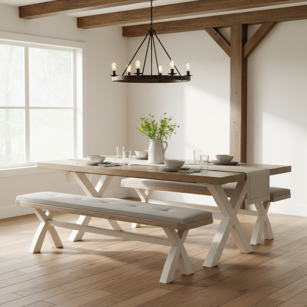 Belmont Cross Leg Dining Bench Beige Cushion from Roseland Furniture