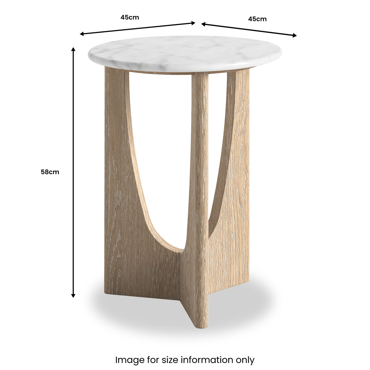 Mylor Washed Oak Marble Top Side Table dimensions