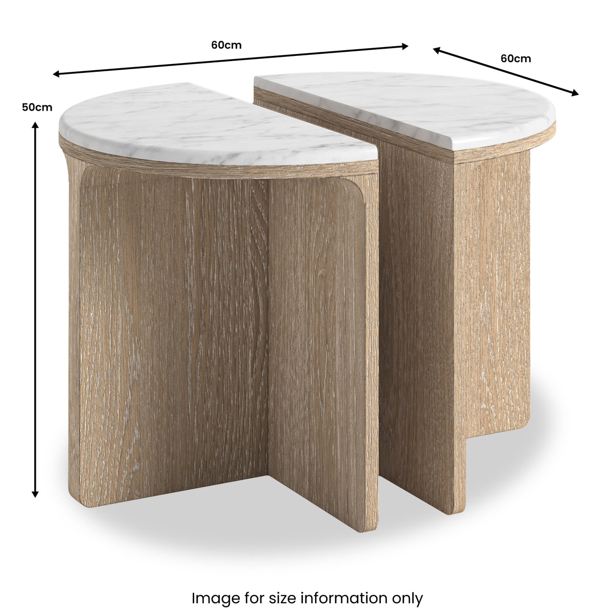 Mylor Washed Oak Marble Top Half Moon Nest Tables from Roseland Furniture