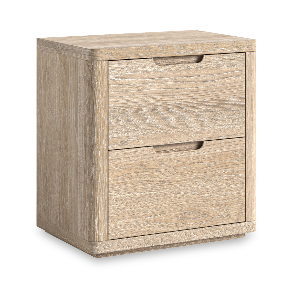 Mylor Washed Oak 2 Drawer Wide Bedside from Roseland Furniture