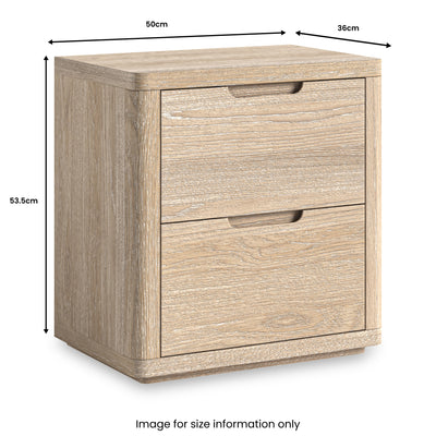 Mylor Washed Oak 2 Drawer Wide Bedside Table