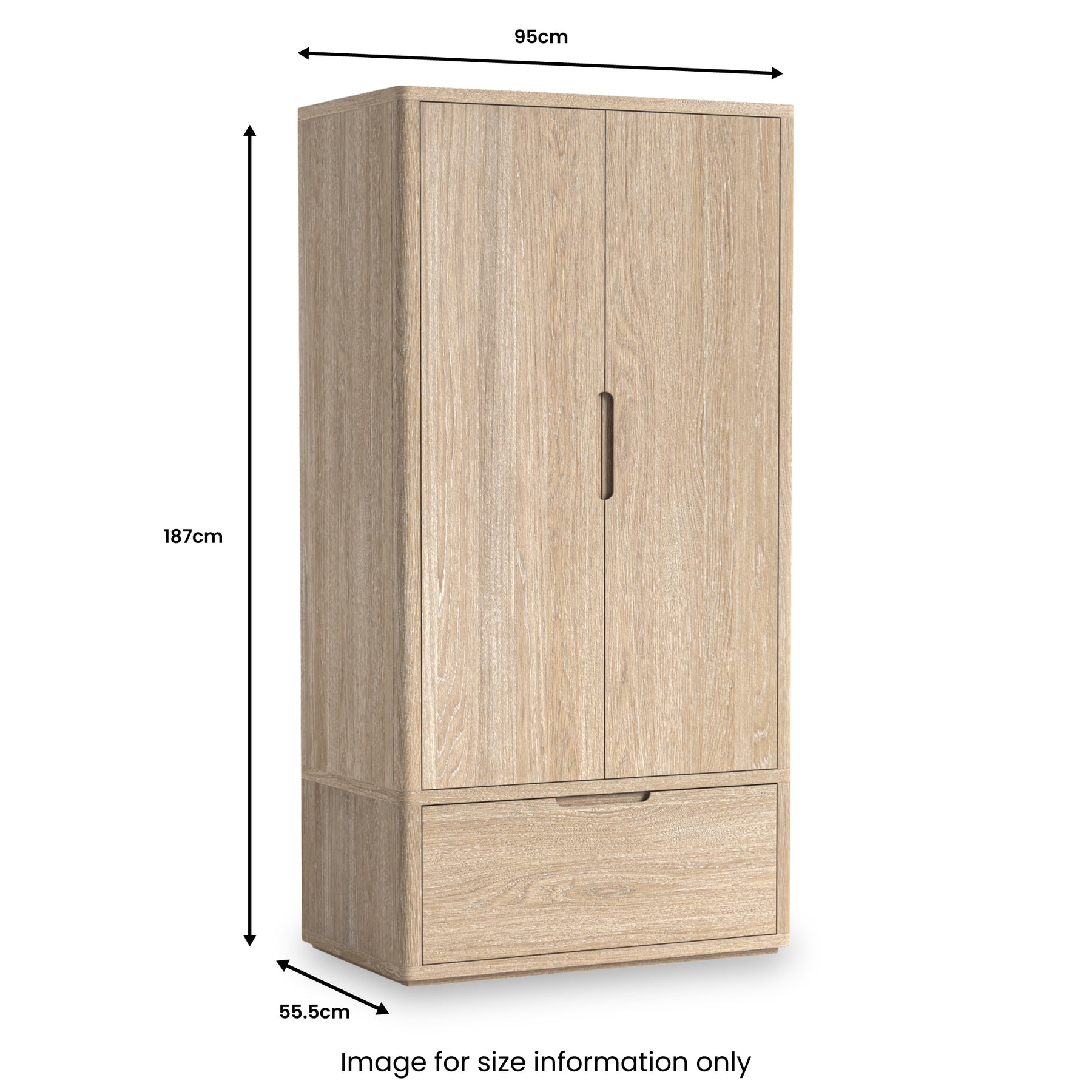 Mylor Washed Oak Double Wardrobe from Roseland Furniture