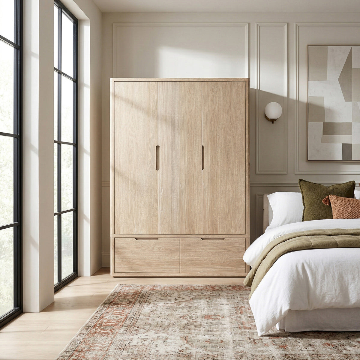 Mylor Washed Oak Triple Wardrobe from Roseland Furniture