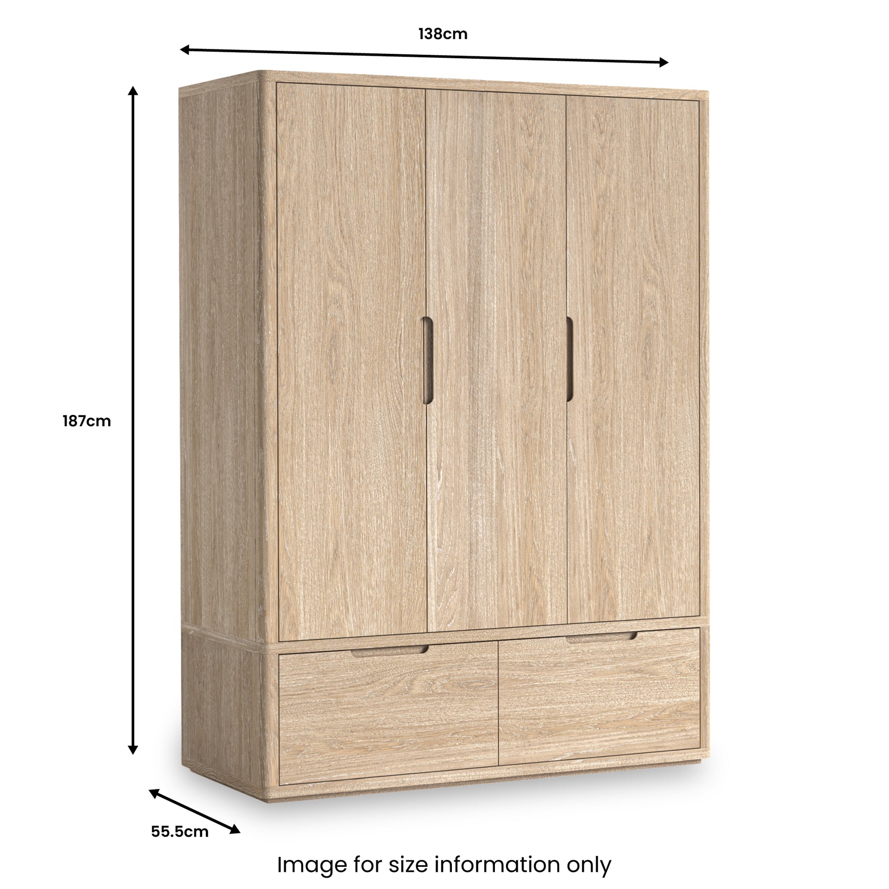 Mylor Washed Oak Triple Wardrobe from Roseland Furniture