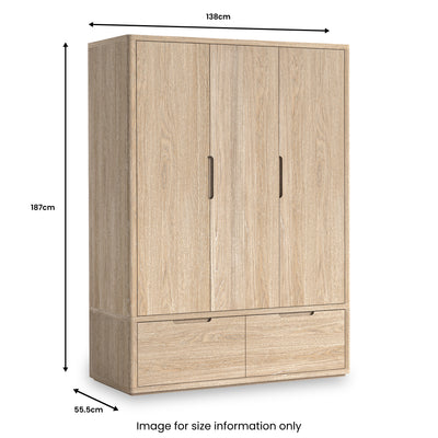 Mylor Washed Oak Triple Wardrobe with 2 Drawers