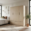 Mylor Washed Oak 4 Door Wardrobe from Roseland Furniture
