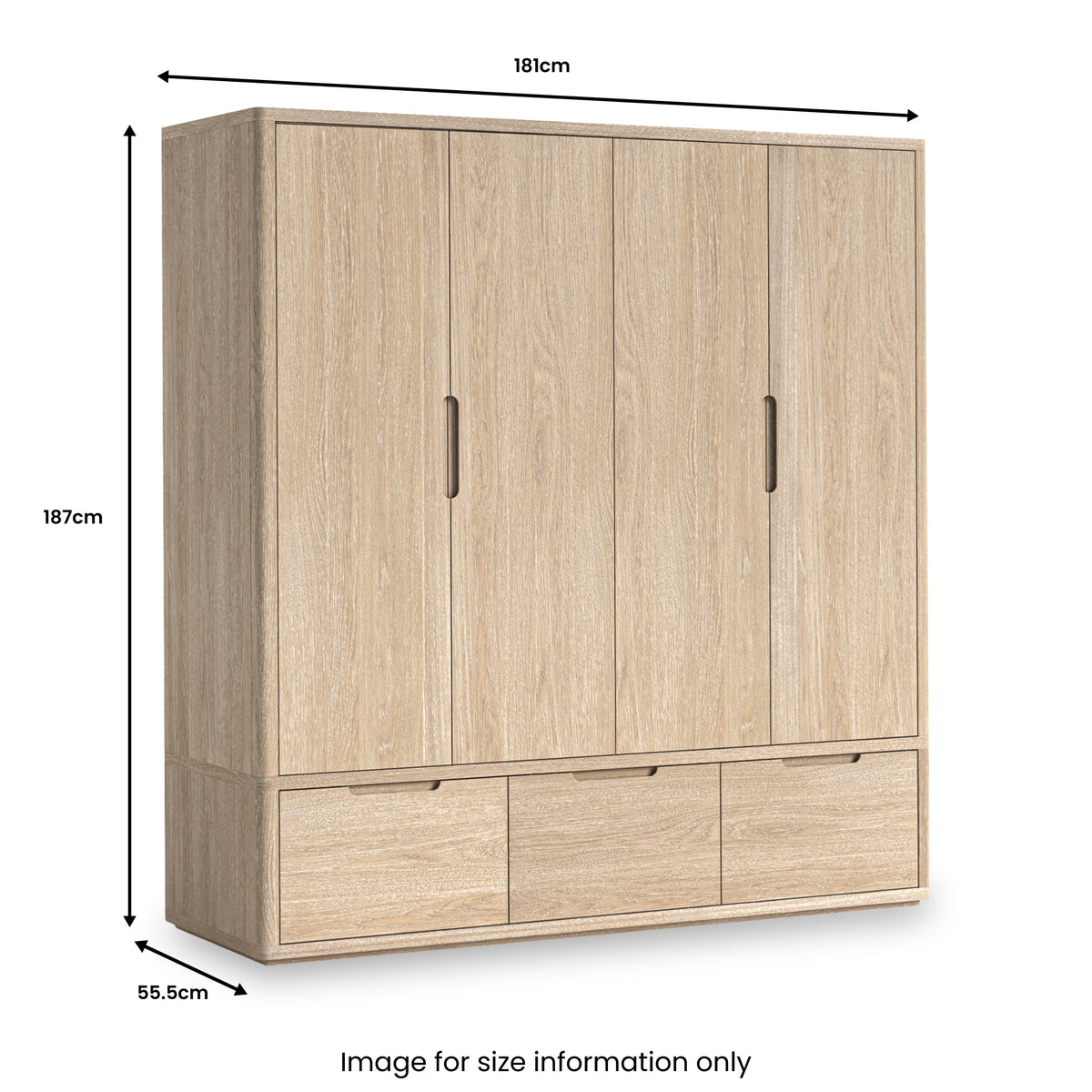 Mylor Washed Oak 4 Door Wardrobe from Roseland Furniture