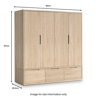 Mylor Washed Oak 4 Door Wardrobe with 3 Drawers