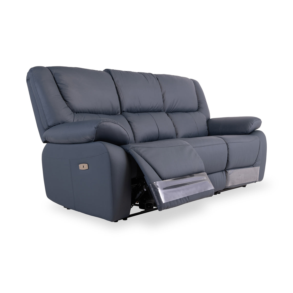 Baxter Charcoal Blue Leather Electric Reclining 3 Seater Settee