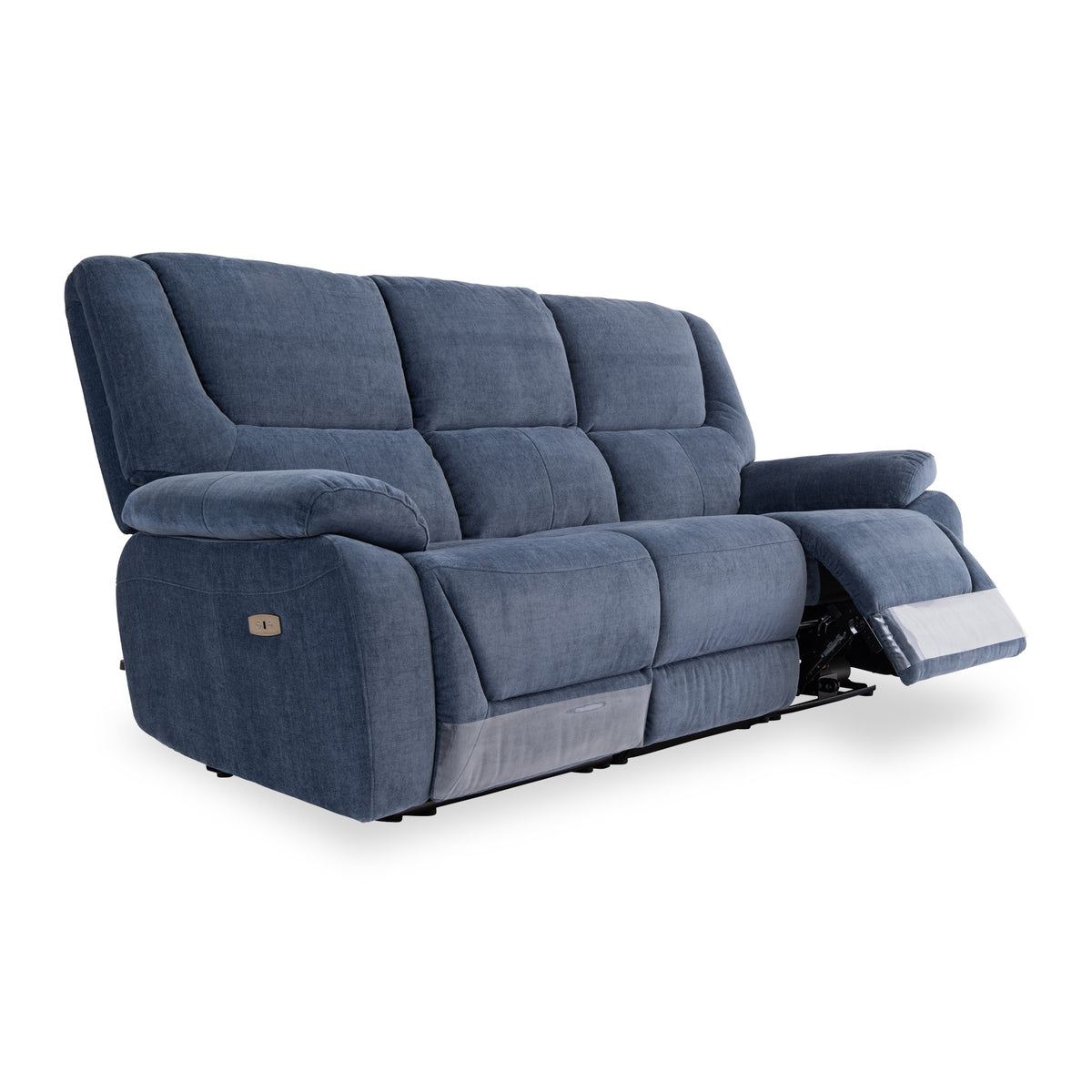 Barlow Blue Fabric Electric Reclining 3 Seater Settee
