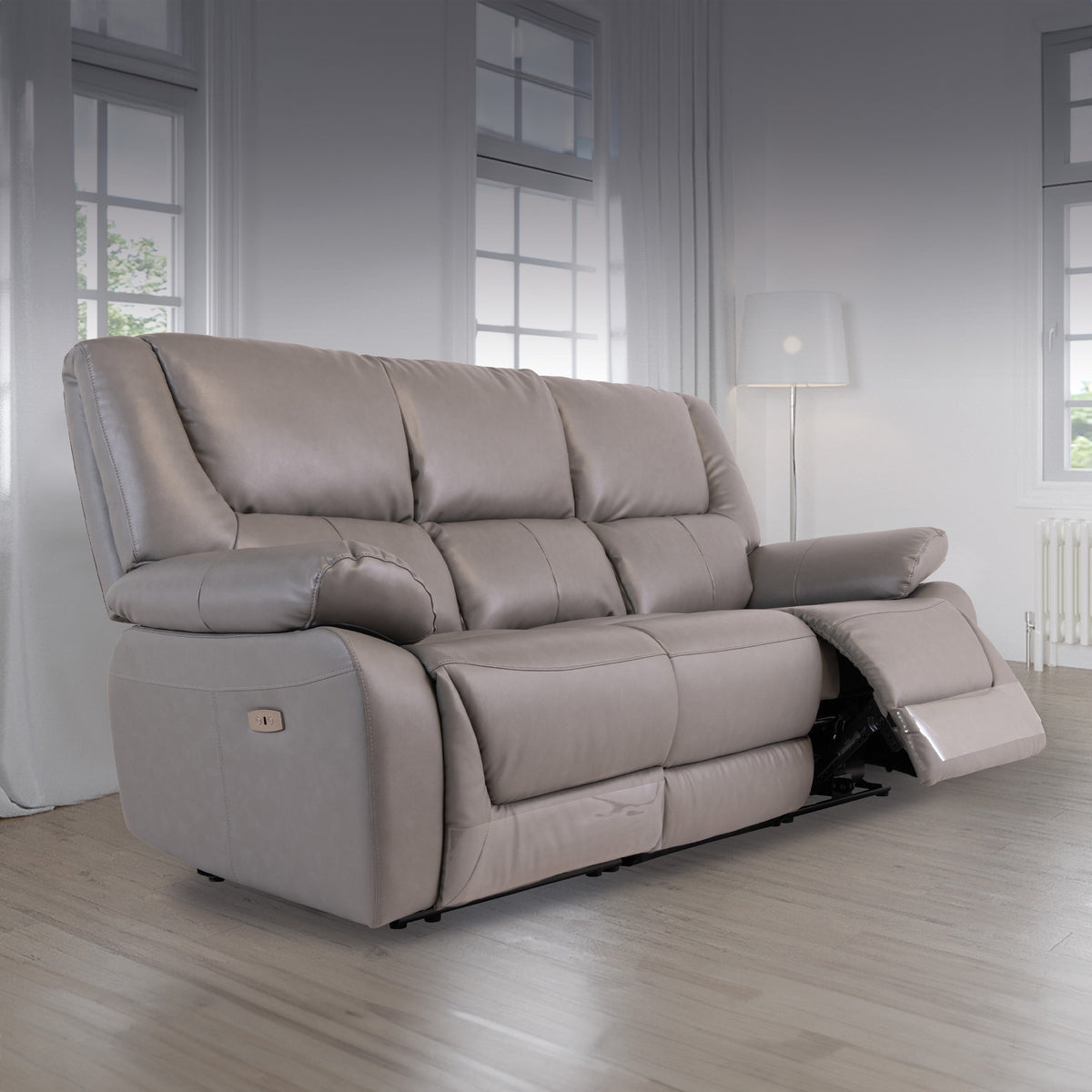 Baxter Charcoal Grey Leather Electric Reclining 3 Seater Couch for living room