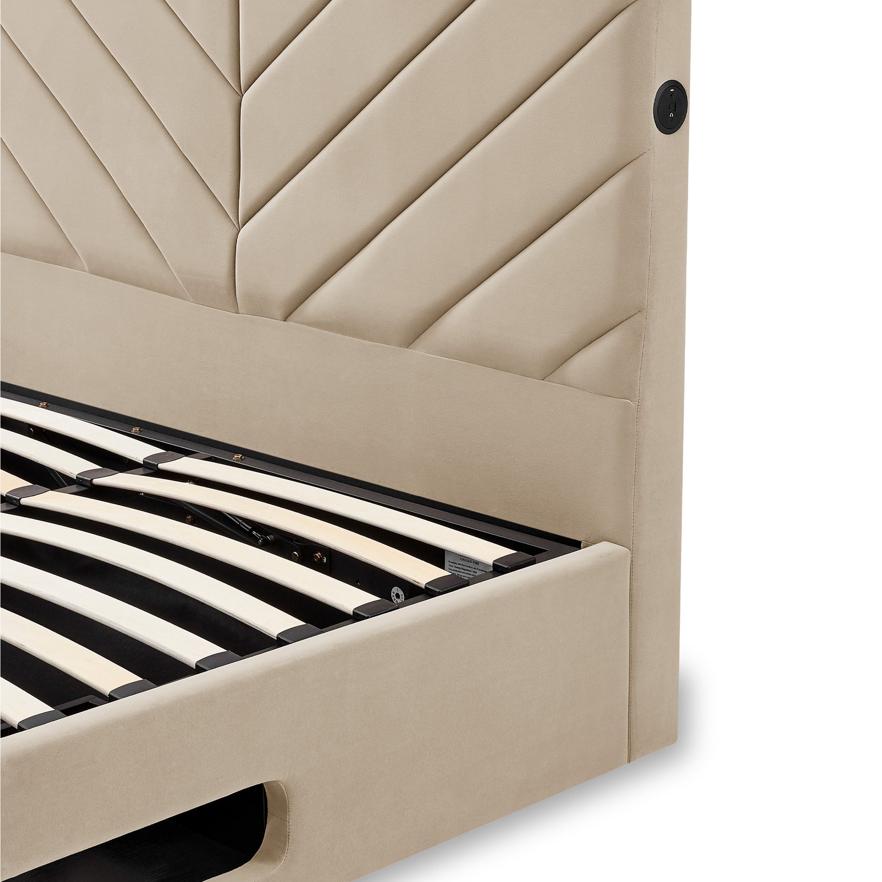 Koble Chevron Smart TV Bed Double Cream Close 3 from Roseland Furniture