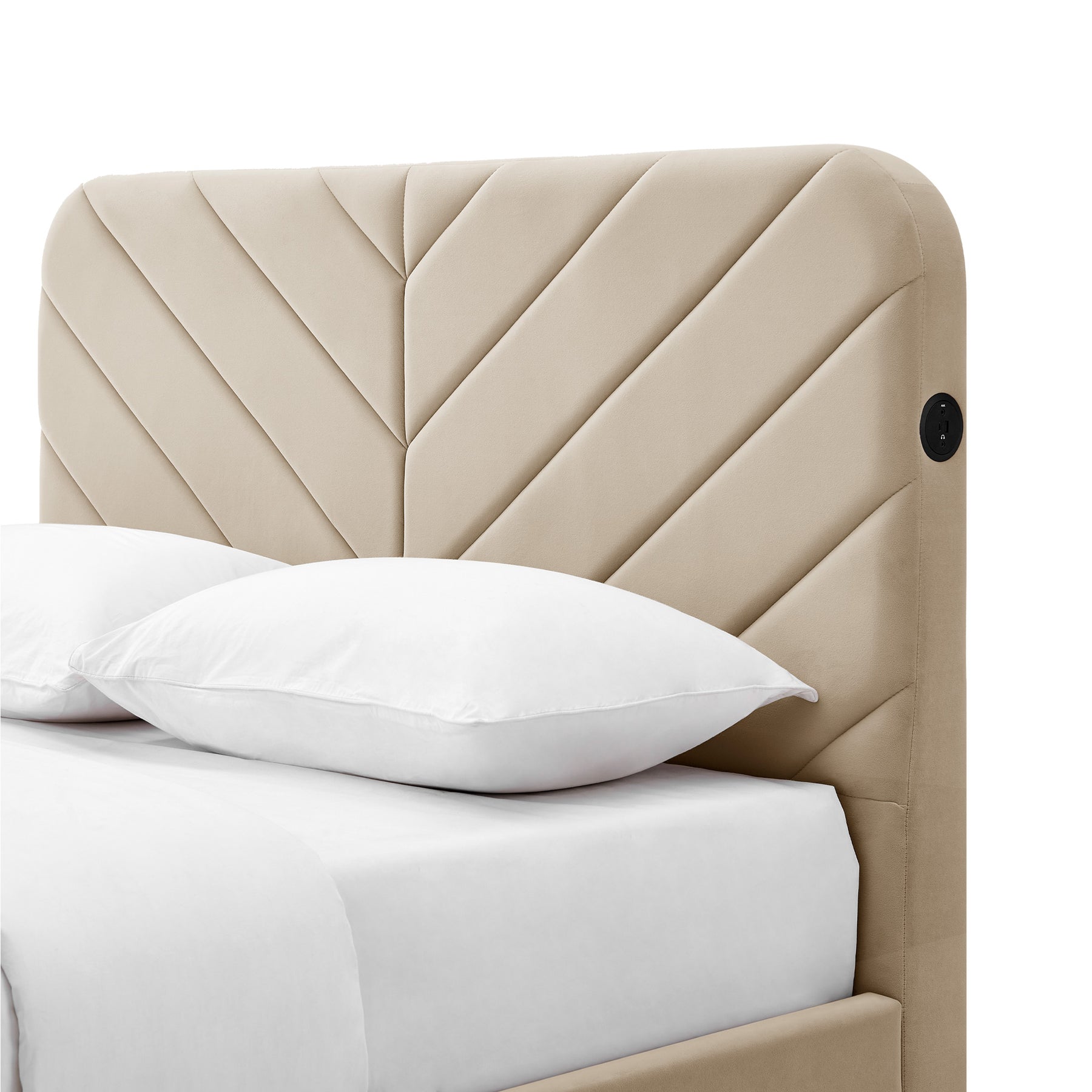 Koble Chevron Smart TV Bed Double Cream Close 3 from Roseland Furniture