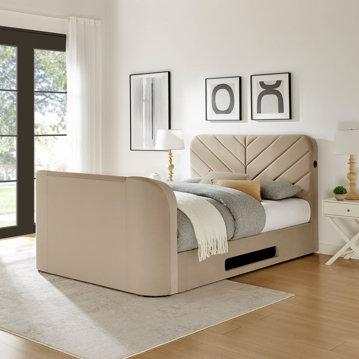 Koble Chevron Smart TV Bed Double Cream Close 3 from Roseland Furniture