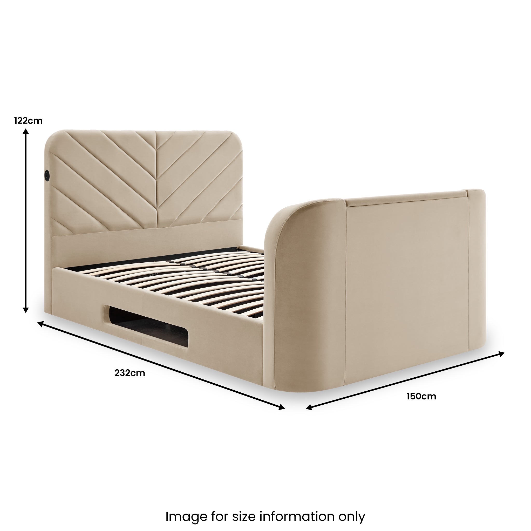 Koble Chevron Velvet Ottoman TV Bed w Surround Sound & USB | Roseland