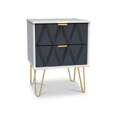 Geo 2 Drawer Bedside Table with Gold Hairpin Legs