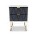 Geo White and Navy 2 Drawer Bedside Table Cabinet with Gold Hair Pin Legs from Roseland Furniture