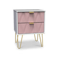 Geo 2 Drawer Bedside Table with Wireless Charging and Gold Hairpin legs in Pink White by Roseland Furniture