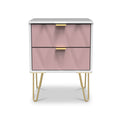 Geo White and Pink 2 Drawer Bedside Table Cabinet with Gold Hair Pin Legs from Roseland Furniture