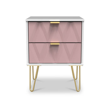 Geo 2 Drawer Bedside Table with Gold Hairpin Legs